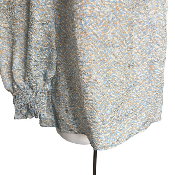 Lafayette 148 New York Silk Blend Paley Jacquard Long Sleeve Top Blue Cream XS - Picture 7 of 16